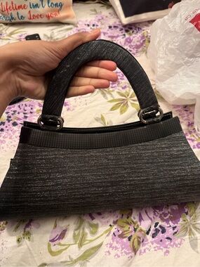 Sleek Black Metallic Evening Handbag